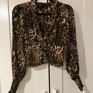 Cheetah cropped blouse- Aqua.